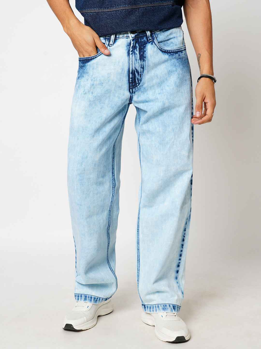 Men's Classic Ice Wash Baggy Fit Jeans B5IVE