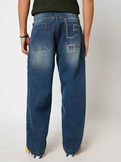Men's Vintage Blue Baggy Fit Jeans B5IVE