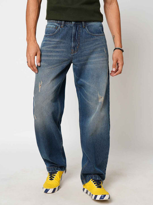 Men's Vintage Blue Baggy Fit Jeans B5IVE
