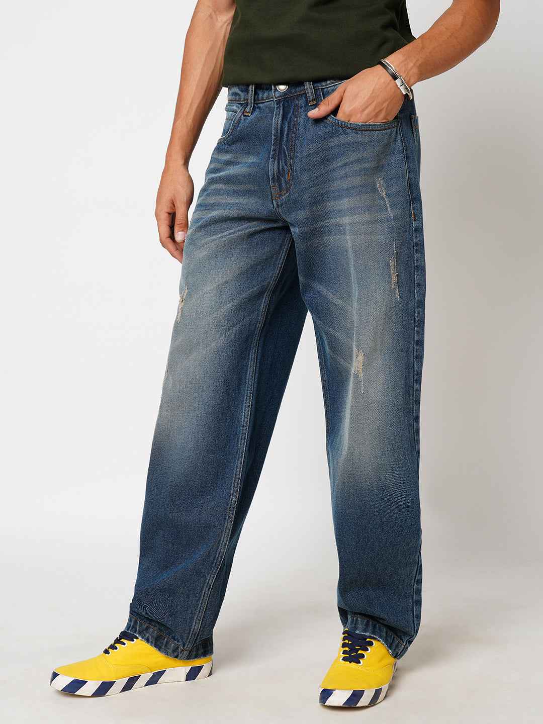Men's Vintage Blue Baggy Fit Jeans B5IVE