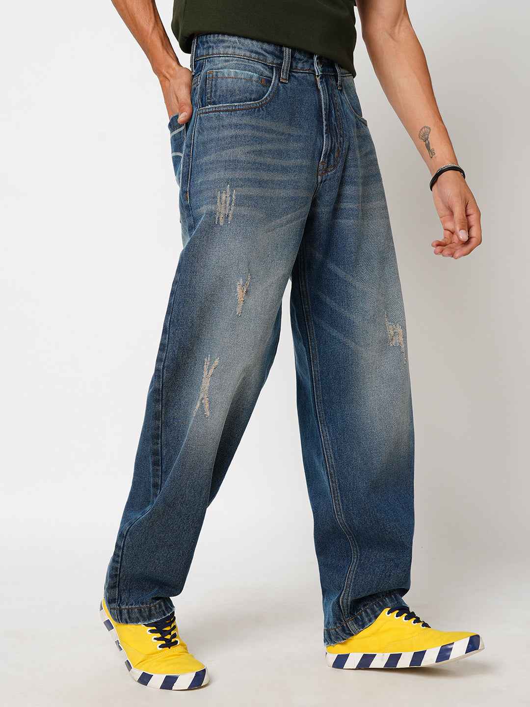Men's Vintage Blue Baggy Fit Jeans B5IVE