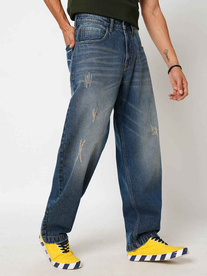 Men's Vintage Blue Baggy Fit Jeans B5IVE