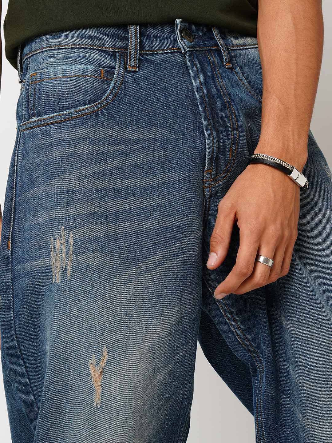 Men's Vintage Blue Baggy Fit Jeans B5IVE