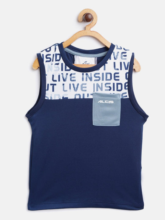 Alcis Boys Navy Blue White Typography Printed Outdoor T-shirt BAS20T702410-4Y