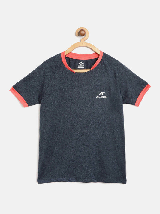 Alcis Boys Charcoal Grey Solid Slim Fit Round Neck VIROPROTKT Training T-shirt BAS20T706159-4Y