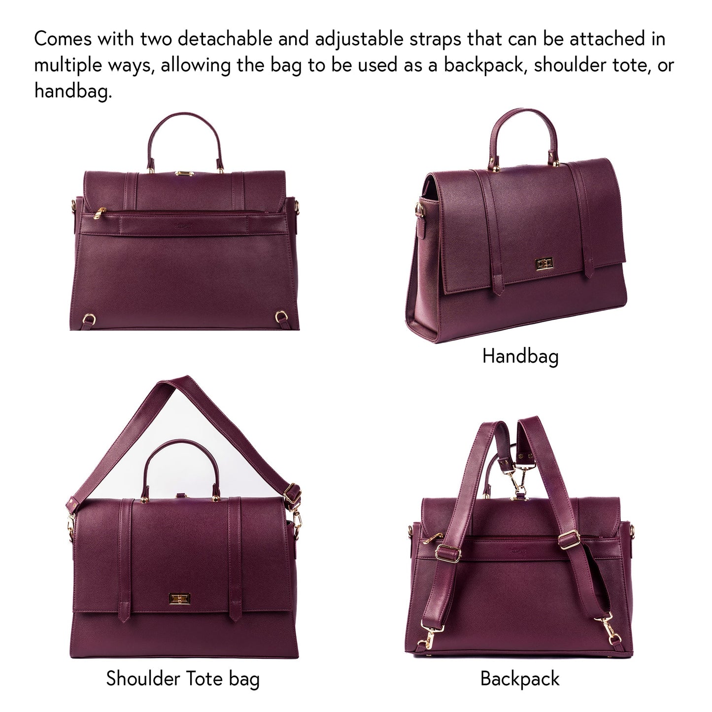 The Convertible Work Bag: Handbag, Backpack & Shoulder Tote - Burgundy Belle