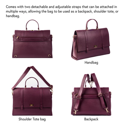 The Convertible Work Bag: Handbag, Backpack & Shoulder Tote - Burgundy Belle