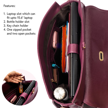 The Convertible Work Bag: Handbag, Backpack & Shoulder Tote - Burgundy Belle