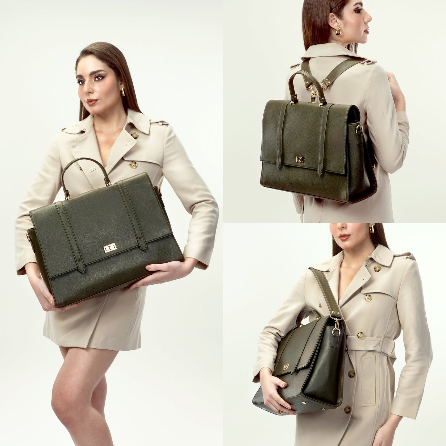 The Convertible Work Bag: Handbag, Backpack & Shoulder Tote - Olive Opulence