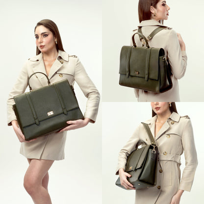 The Convertible Work Bag: Handbag, Backpack & Shoulder Tote - Olive Opulence