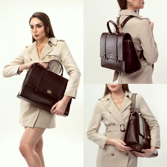 The Convertible Work Bag: Handbag, Backpack & Shoulder Tote - Mahogany Mystique