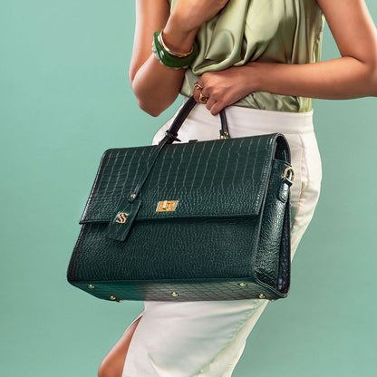 The Compact Convertible Work Bag for 14" laptops: Emerald Elegance (3 in 1 - Backpack, Crossbody/Tote & Handbag)