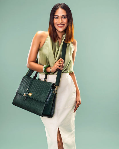The Compact Convertible Work Bag for 14" laptops: Emerald Elegance (3 in 1 - Backpack, Crossbody/Tote & Handbag)