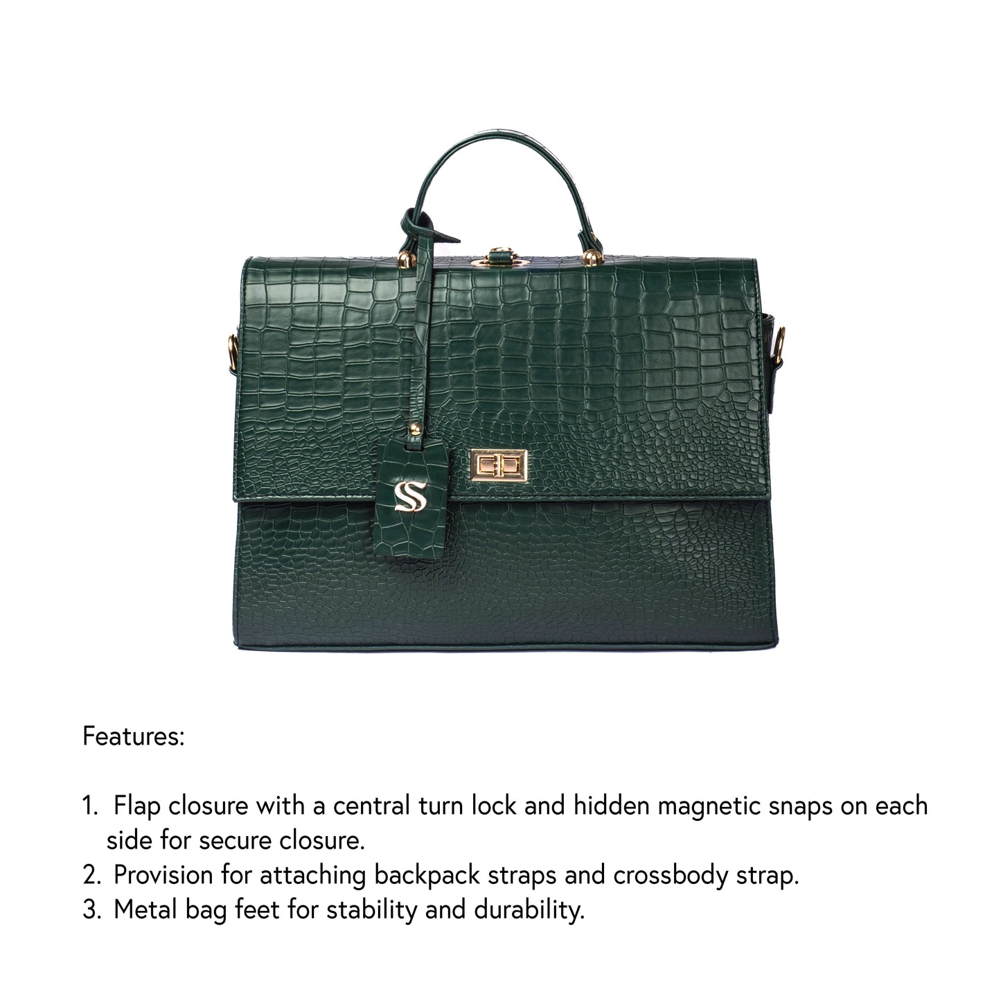 The Compact Convertible Work Bag for 14" laptops: Emerald Elegance (3 in 1 - Backpack, Crossbody/Tote & Handbag)