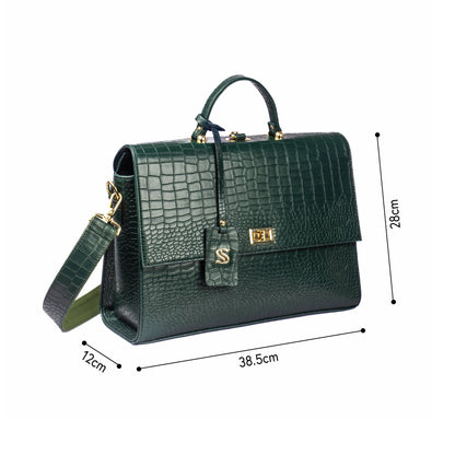 The Compact Convertible Work Bag for 14" laptops: Emerald Elegance (3 in 1 - Backpack, Crossbody/Tote & Handbag)