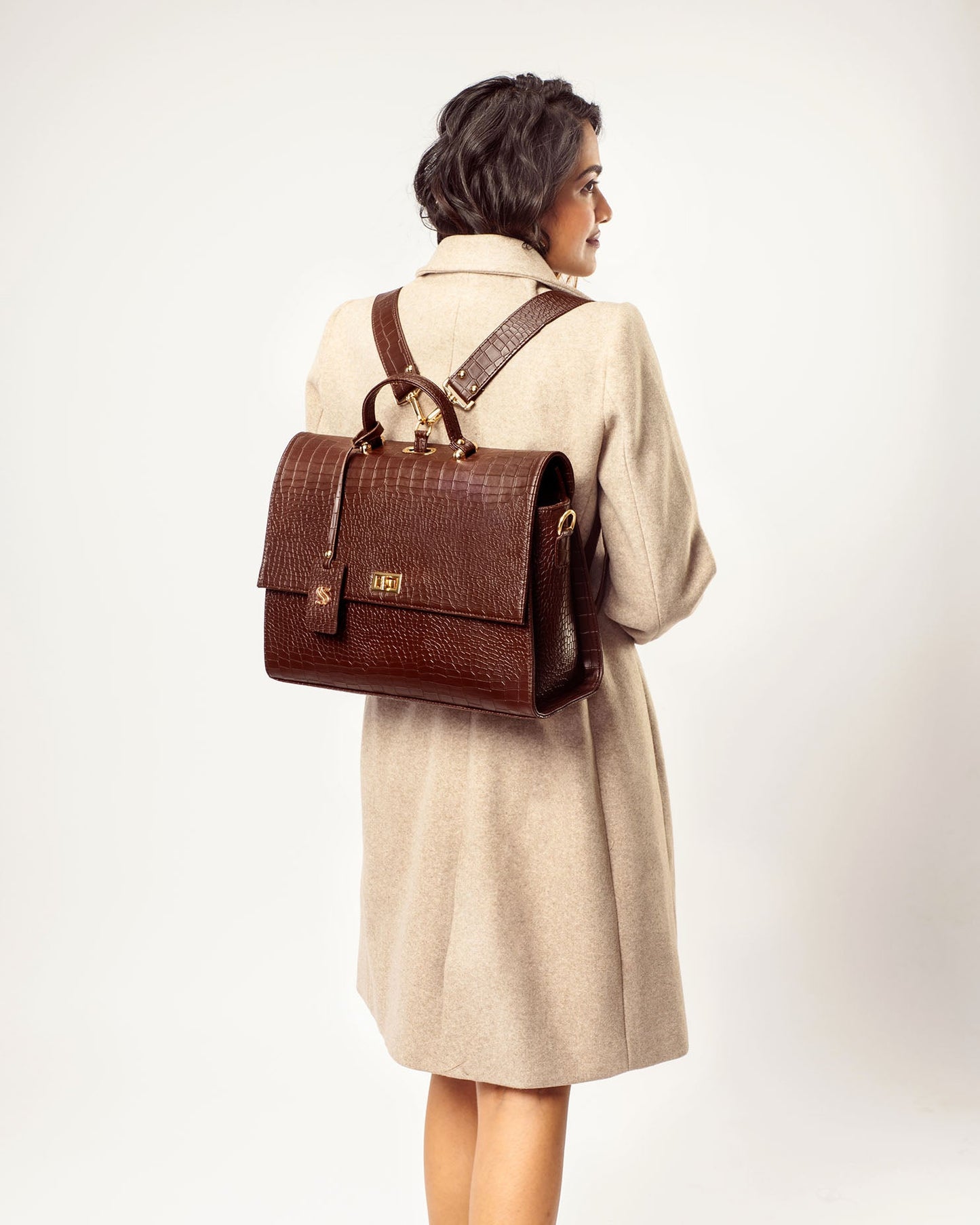 The Compact Convertible Work Bag for 14" laptops: Mahogany Mystique (3 in 1 - Backpack, Crossbody/Tote & Handbag)