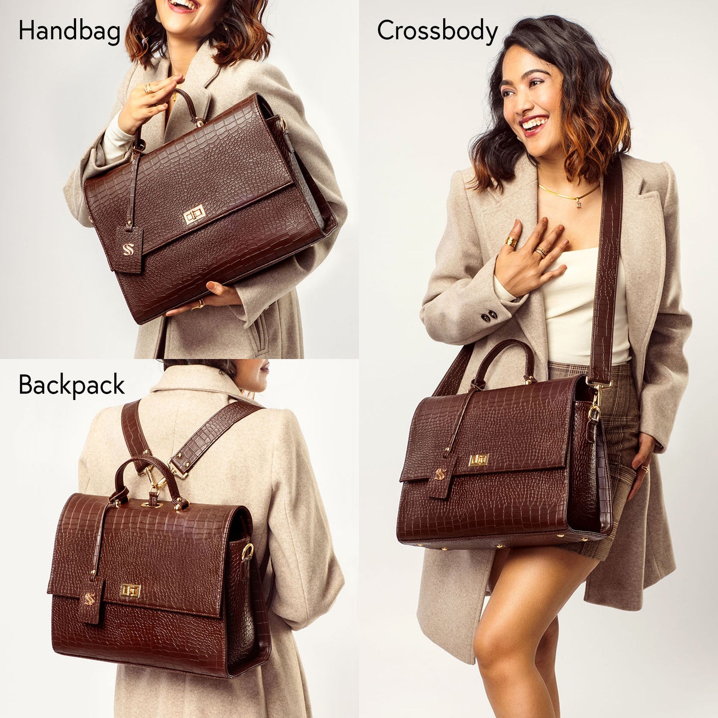 The Compact Convertible Work Bag for 14" laptops: Mahogany Mystique (3 in 1 - Backpack, Crossbody/Tote & Handbag)