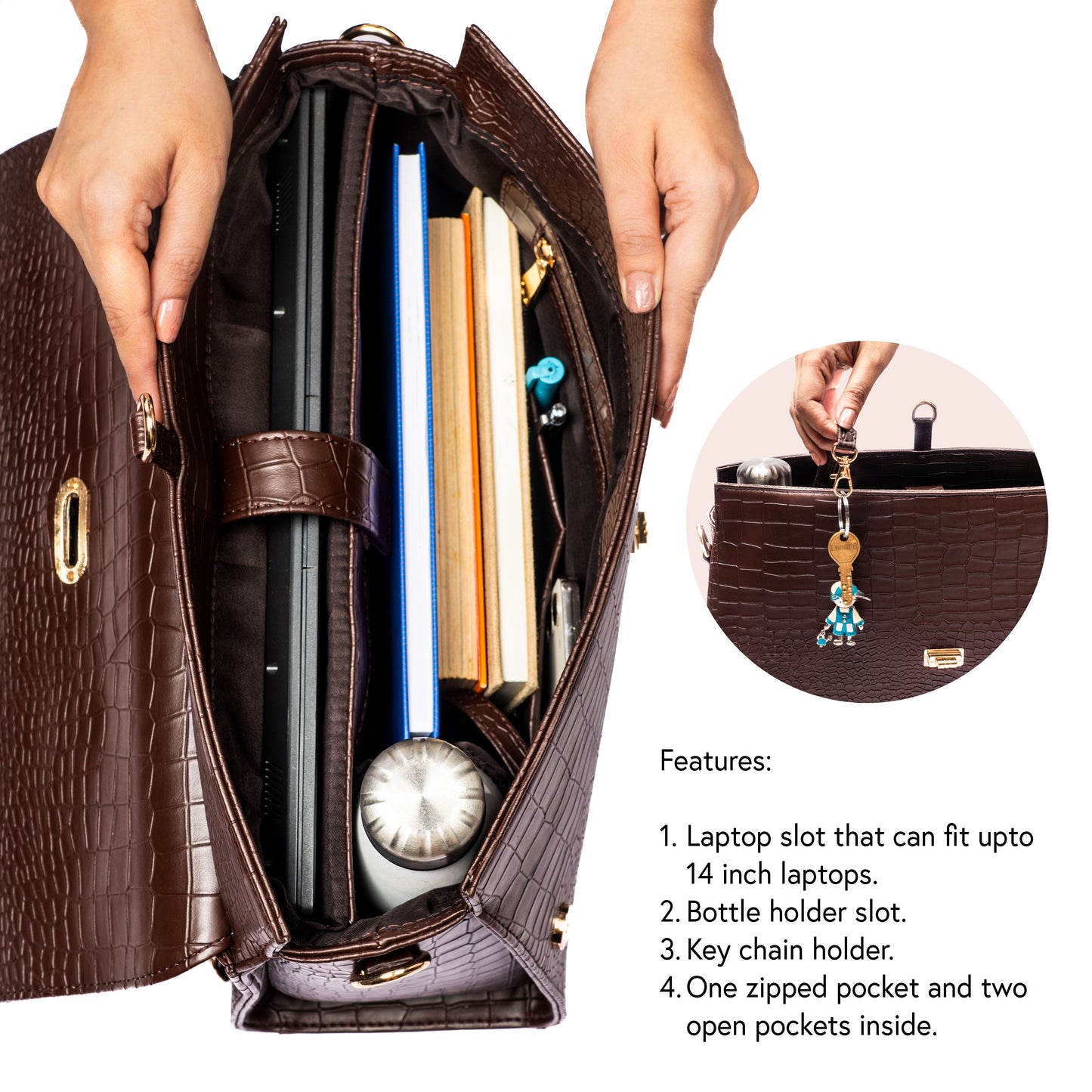 The Compact Convertible Work Bag for 14" laptops: Mahogany Mystique (3 in 1 - Backpack, Crossbody/Tote & Handbag)