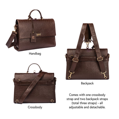 The Compact Convertible Work Bag for 14" laptops: Mahogany Mystique (3 in 1 - Backpack, Crossbody/Tote & Handbag)