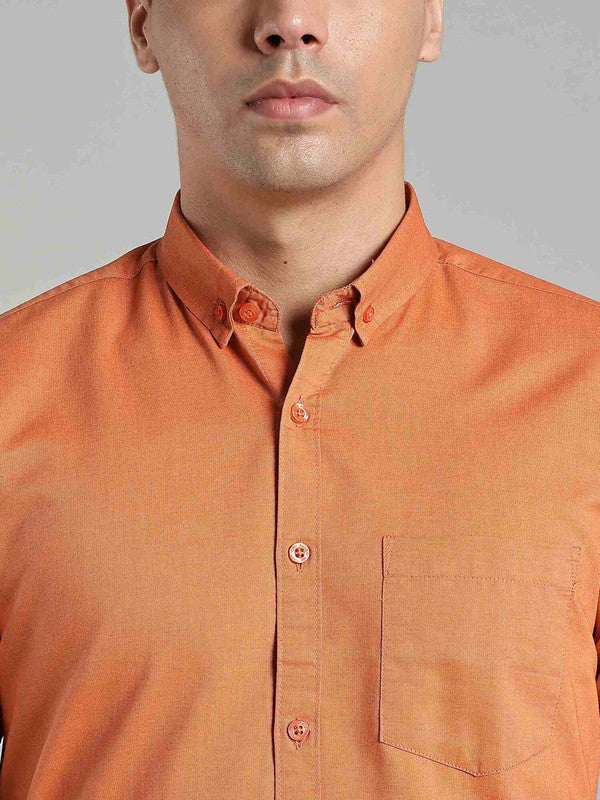 Kuons Men's Metallic Orange Oxford Cotton Formal Shirt