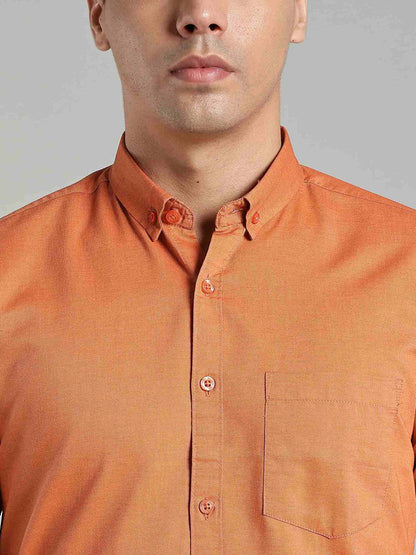 Kuons Men's Metallic Orange Oxford Cotton Formal Shirt