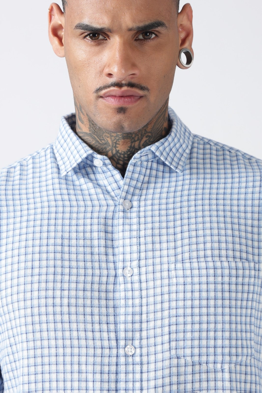 Sky Blue Gingham Check Casual Shirt