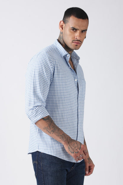 Sky Blue Gingham Check Casual Shirt