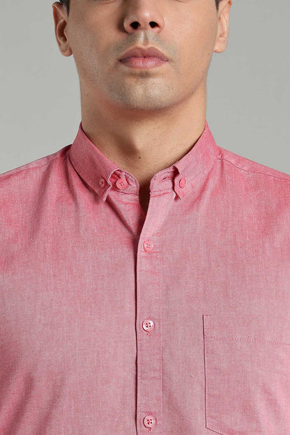 Kuons Men's Crimson Red Oxford Cotton Formal Shirt