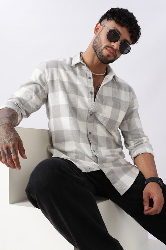 Mist Grey Buffalo Check Casual Shirt Uri
