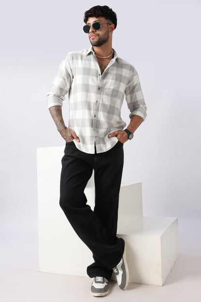 Mist Grey Buffalo Check Casual Shirt Uri