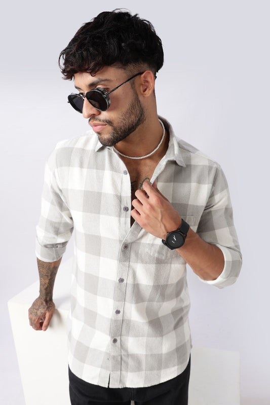 Mist Grey Buffalo Check Casual Shirt Uri