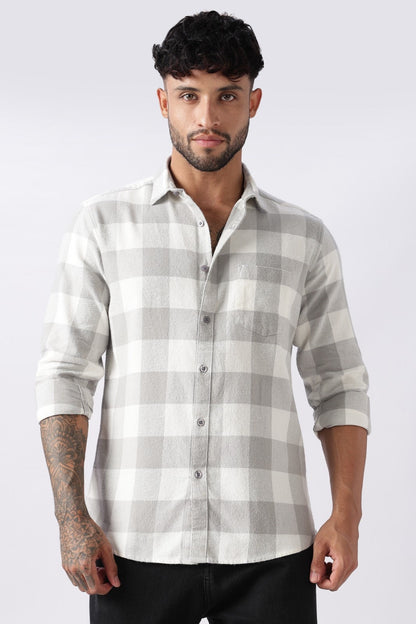 Mist Grey Buffalo Check Casual Shirt Uri