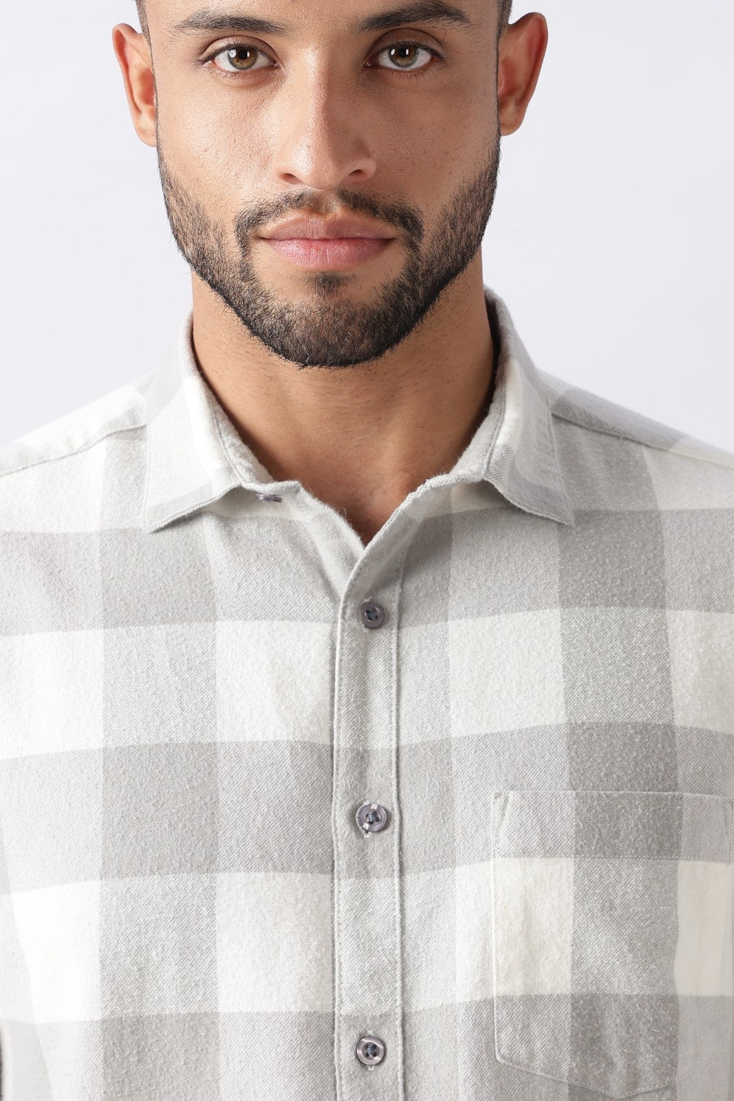 Mist Grey Buffalo Check Casual Shirt Uri
