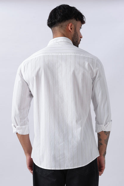 Pearl White Subtle Stripe Cotton Shirt Uri