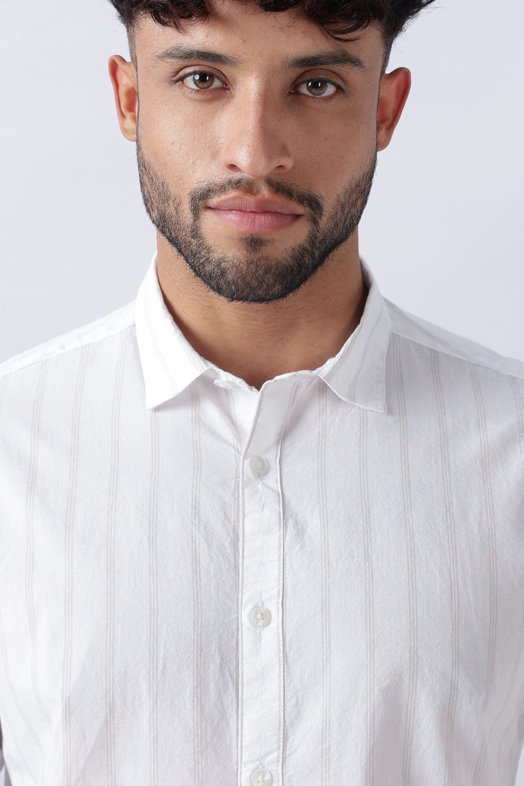 Pearl White Subtle Stripe Cotton Shirt Uri