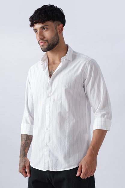 Pearl White Subtle Stripe Cotton Shirt Uri