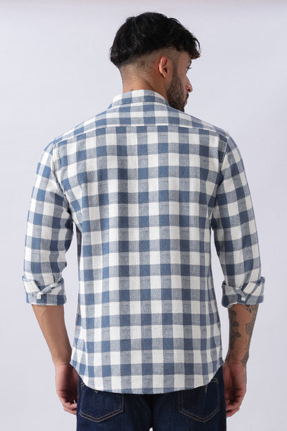 Slate Blue Dobby Check Casual Shirt Uri