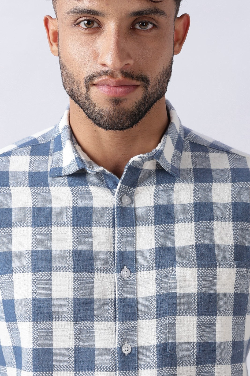 Slate Blue Dobby Check Casual Shirt Uri