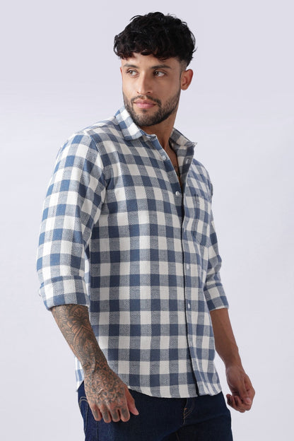 Slate Blue Dobby Check Casual Shirt Uri