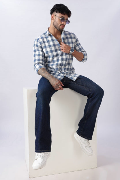 Slate Blue Dobby Check Casual Shirt Uri