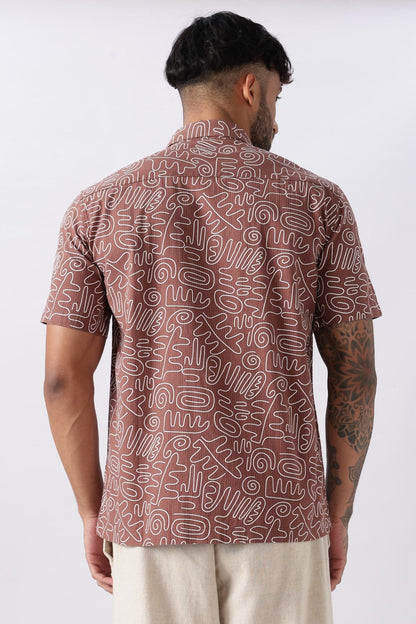 Mocha Brown Abstract Print Cotton Shirt