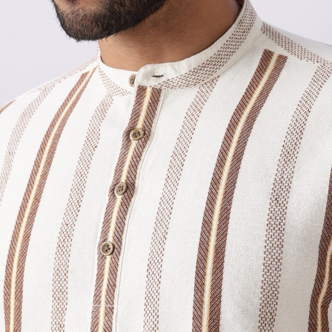 Off White Dobby Stripe Short Kurta Uri