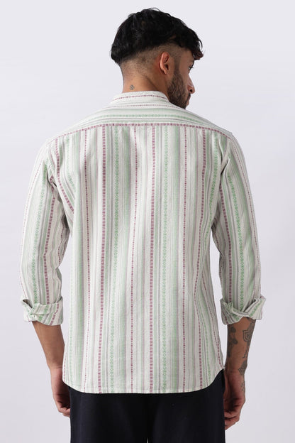 Ivory Green Dobby Stripe Short Kurta Uri