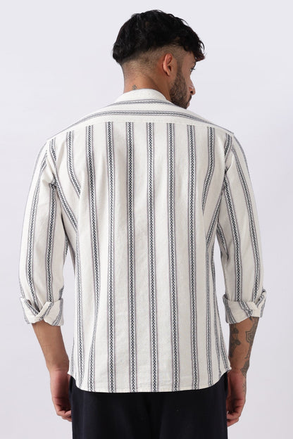 Off White Blue Dobby Stripe Short Kurta Uri