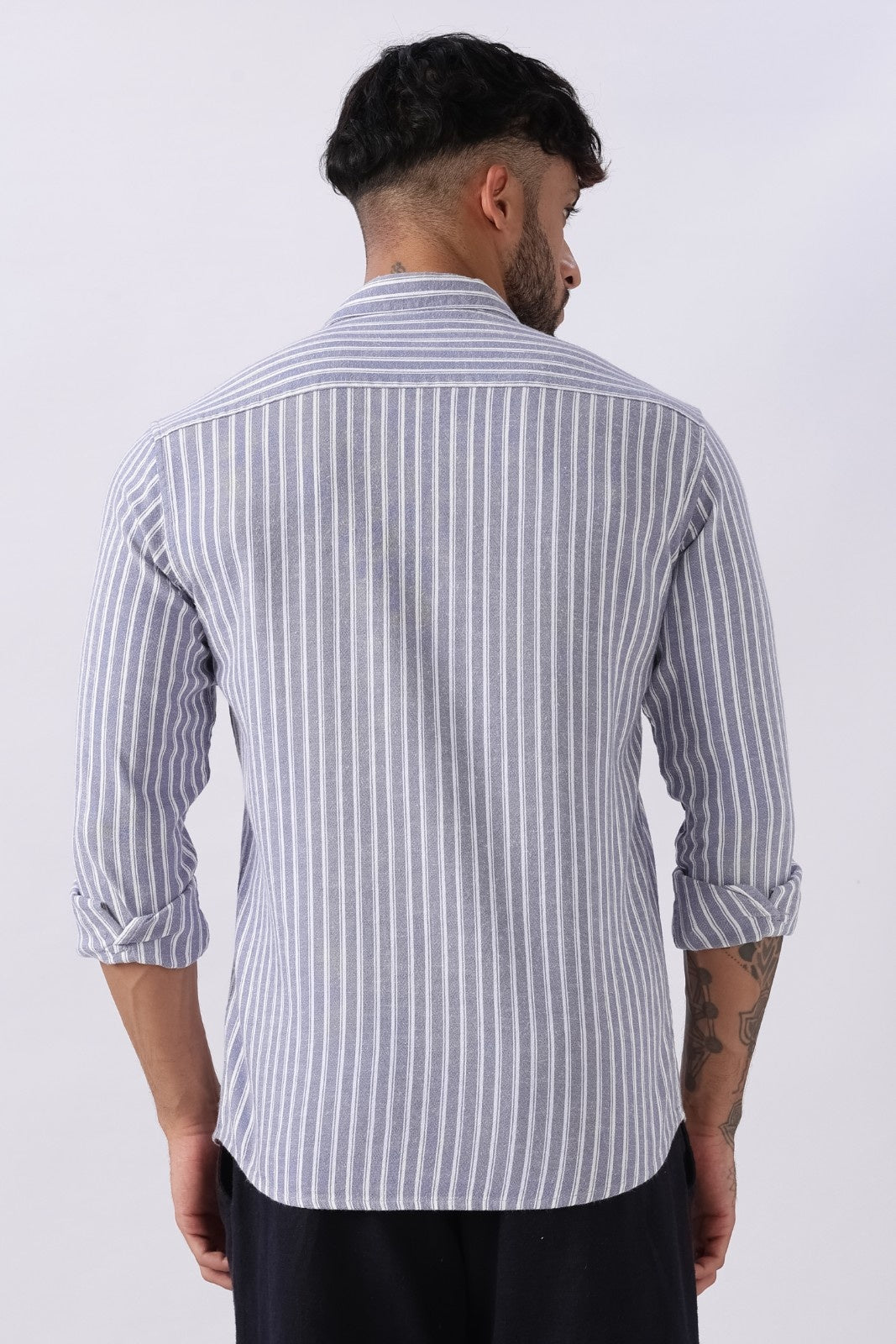 Light Violet Stripe Linen Blend Shirt