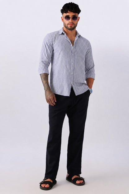 Light Violet Stripe Linen Blend Shirt