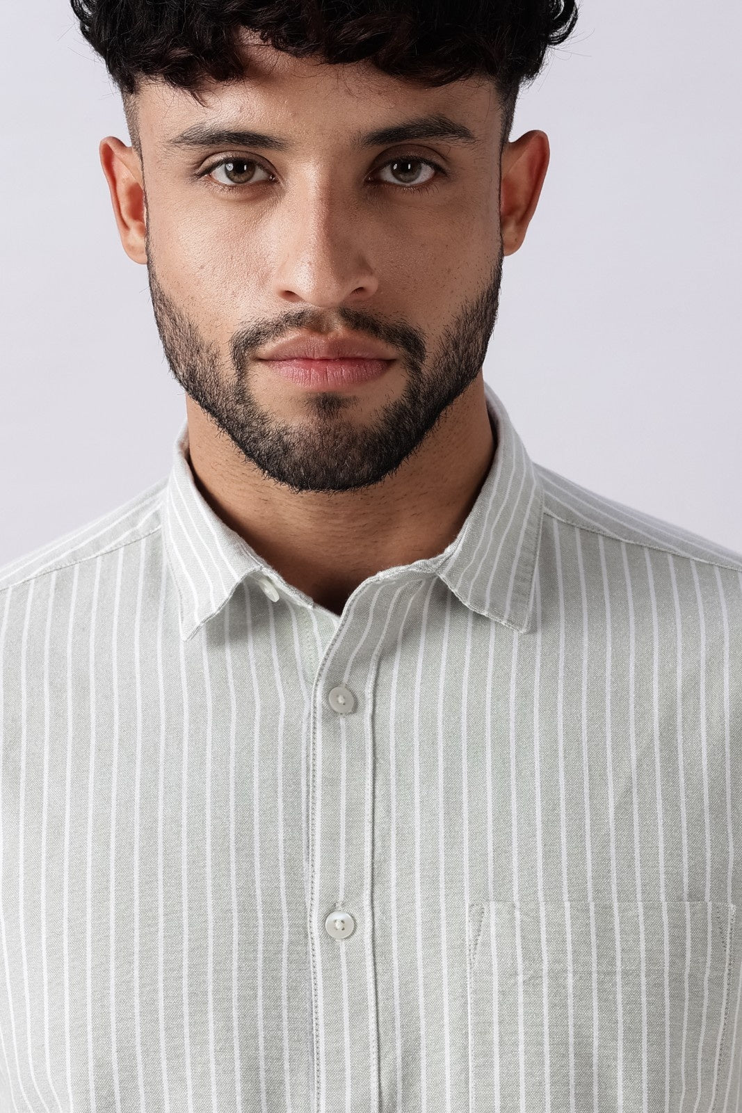 Pistachio Green Oxford Stripe Casual Shirt