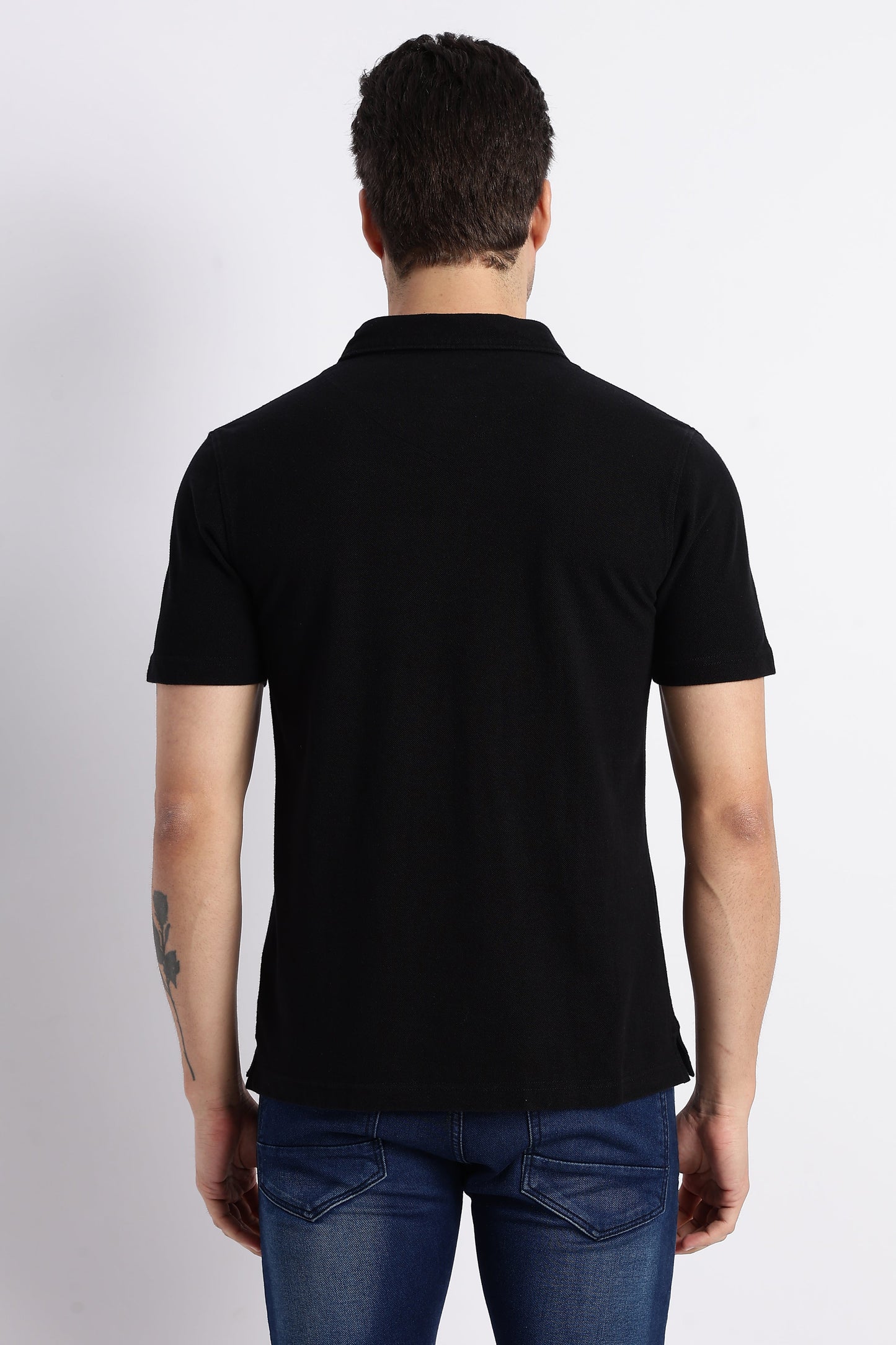 Black Cotton Polo T-Shirt for Men
