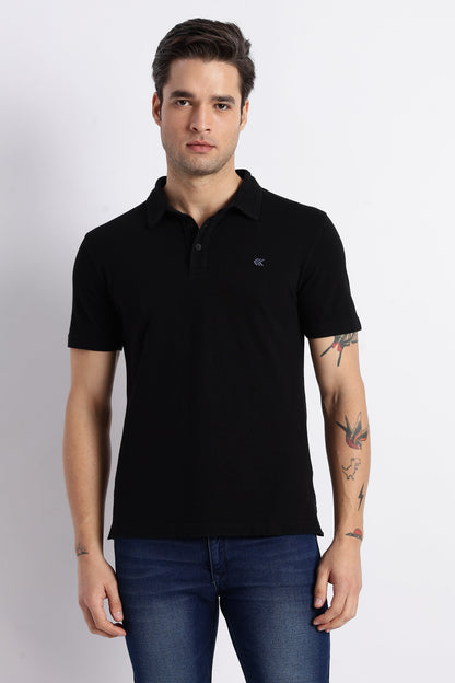 Black Cotton Polo T-Shirt for Men