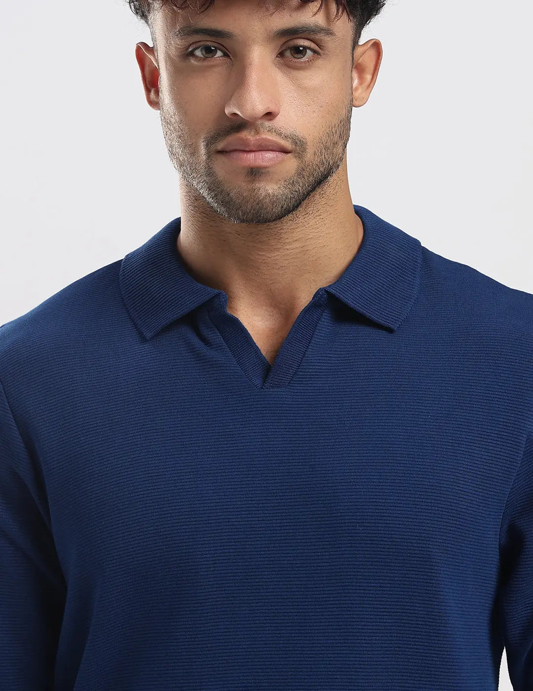 Men's Ottoman Rib Knit Deep Blue Polo Vellure